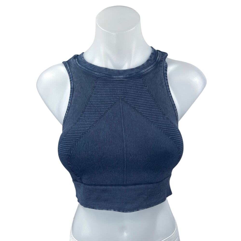 Soulcycle Blue Sleeveless Ribbed Knit High Neck Tank Athletic Crop Top Size M